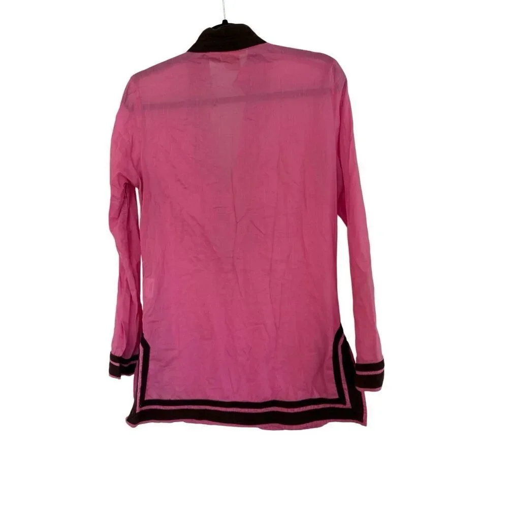 Tory Burch Womens Pink Long Sleeve Cotton Kaftan Tunic Cover-up Dress Size